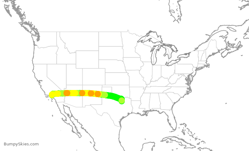 Turbulence forecast map for SWA874, BUR to DAL