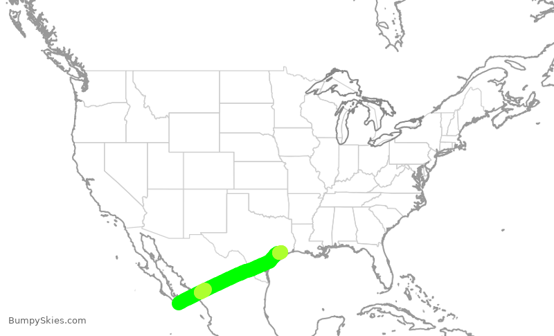 Turbulence forecast map for SWA8800, SJD to HOU