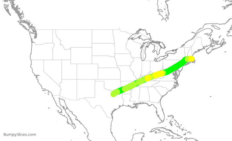 Turbulence forecast map for SWA888, BOS to DAL