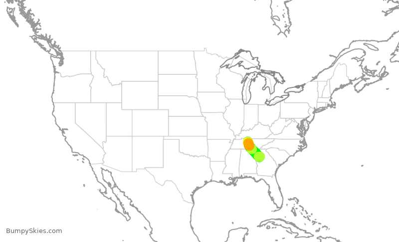 Turbulence forecast map for SWA893, BNA to ATL