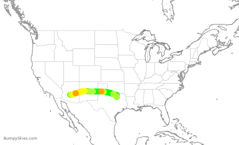 Turbulence forecast map for SWA898, PHX to DAL