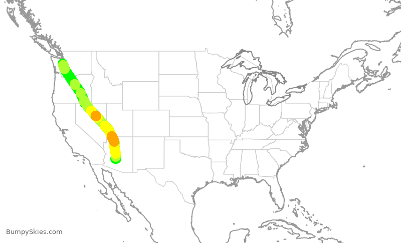 Turbulence forecast map for SWA898, SEA to PHX