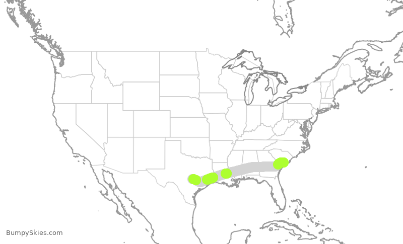 Turbulence forecast map for SWA899, CHS to AUS