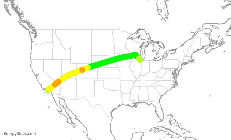 Turbulence forecast map for SWA899, LAX to MDW