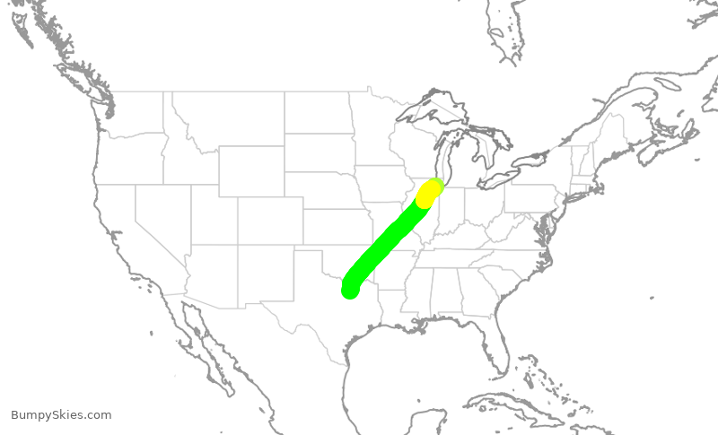 Turbulence forecast map for SWA8, DAL to MDW