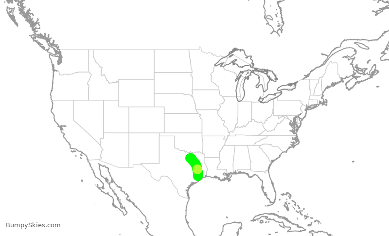 Turbulence forecast map for SWA8, HOU to DAL