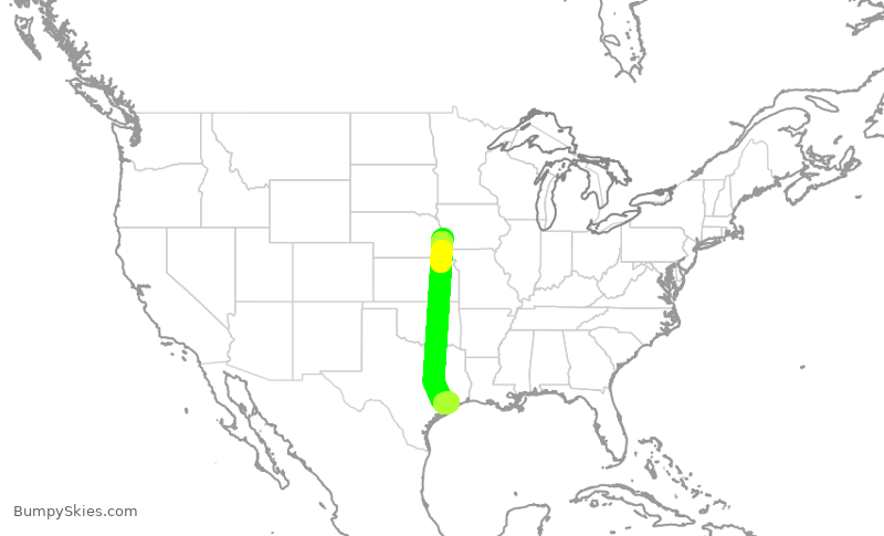 Turbulence forecast map for SWA9002, OMA to HOU