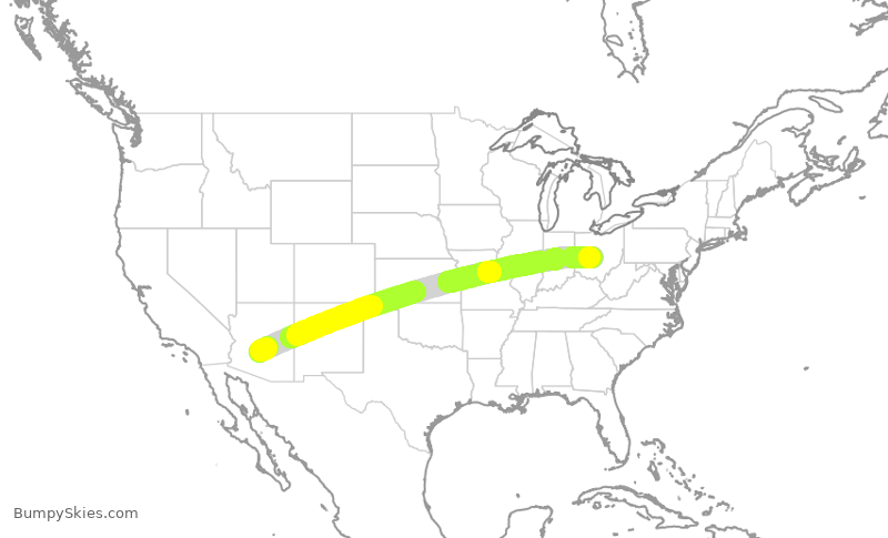 Turbulence forecast map for SWA9027, PHX to CMH