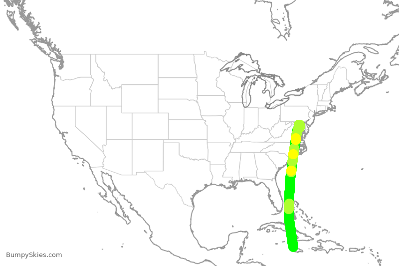 Turbulence forecast map for SWA905, KJS to BWI