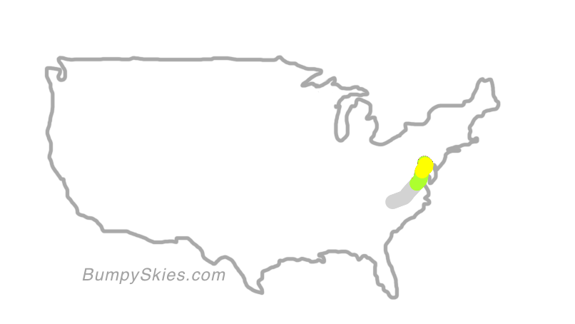 Map of continental US with illustrated flight path and turbulence forecast (described in text below)