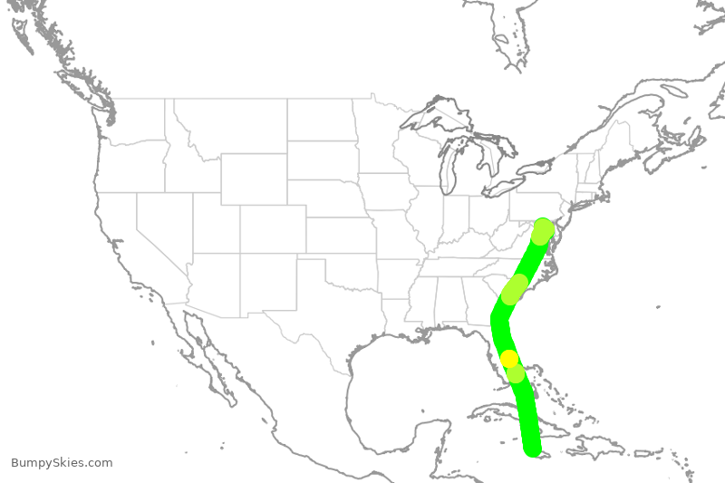 Turbulence forecast map for SWA907, MBJ to BWI