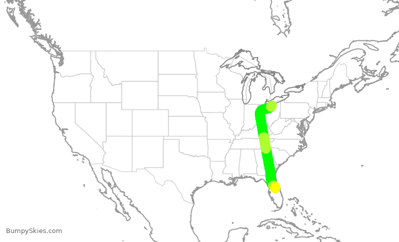Turbulence forecast map for SWA908, CLE to MCO