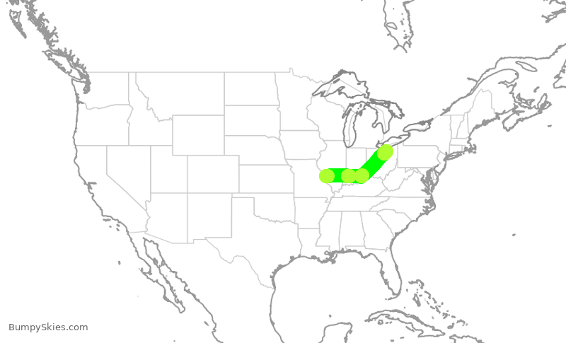 Turbulence forecast map for SWA908, STL to CLE
