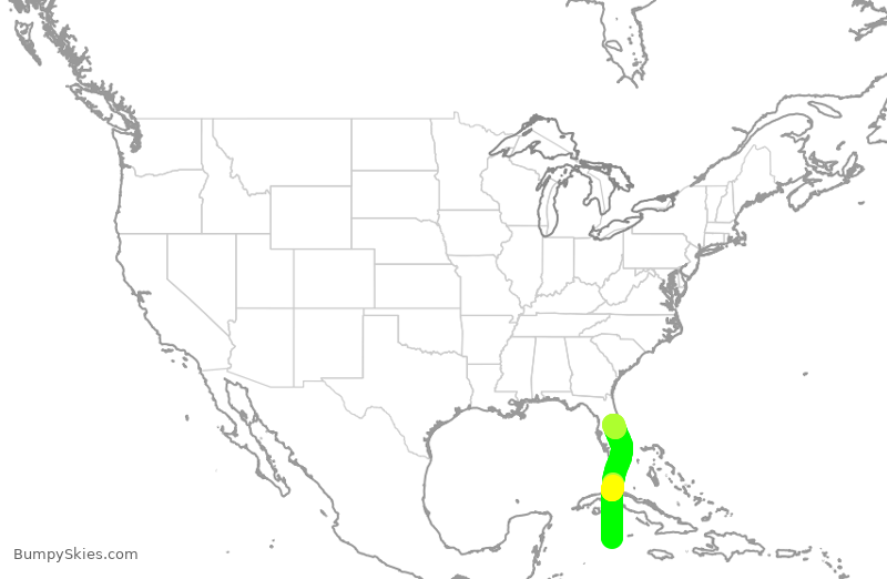 Turbulence forecast map for SWA913, GCM to MCO