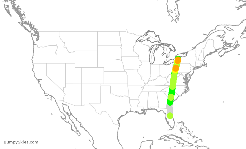 Turbulence forecast map for SWA920, MCO to BUF