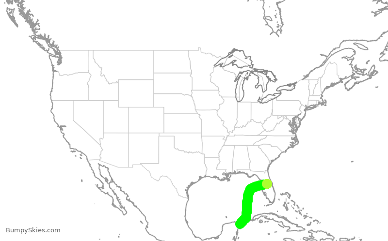 Turbulence forecast map for SWA923, MCO to MUN