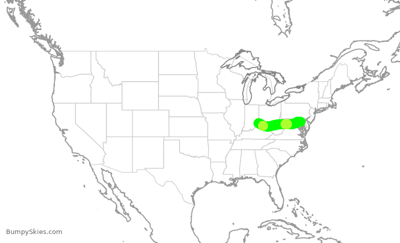 Turbulence forecast map for SWA925, BWI to CVG