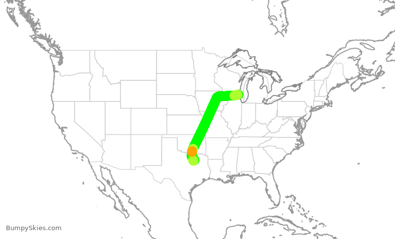 Turbulence forecast map for SWA925, DAL to MKE
