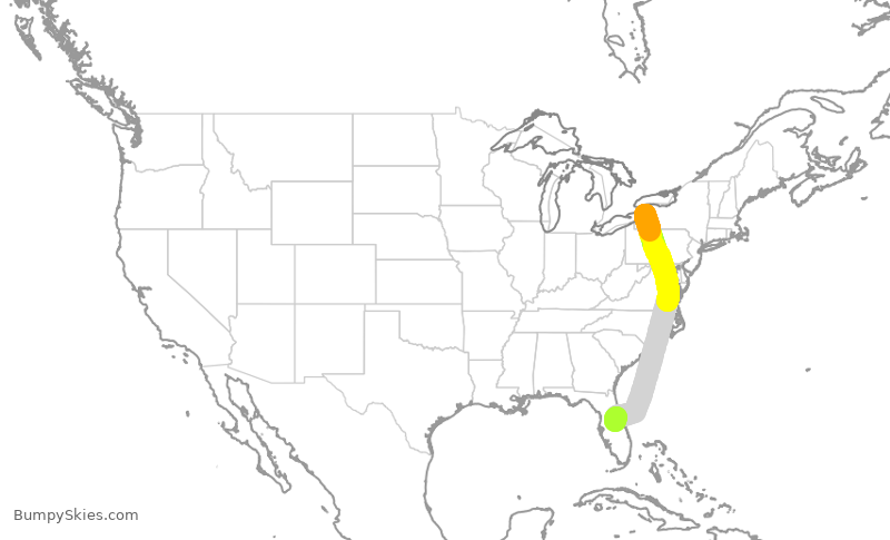 Turbulence forecast map for SWA927, BUF to MCO