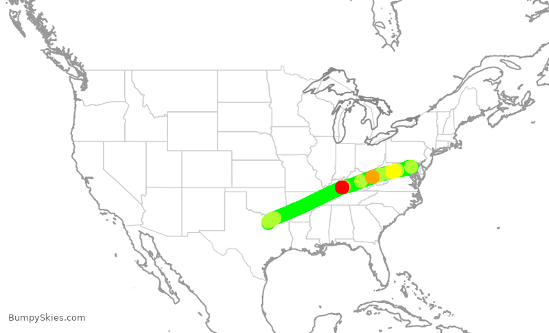 Turbulence forecast map for SWA928, BWI to DAL