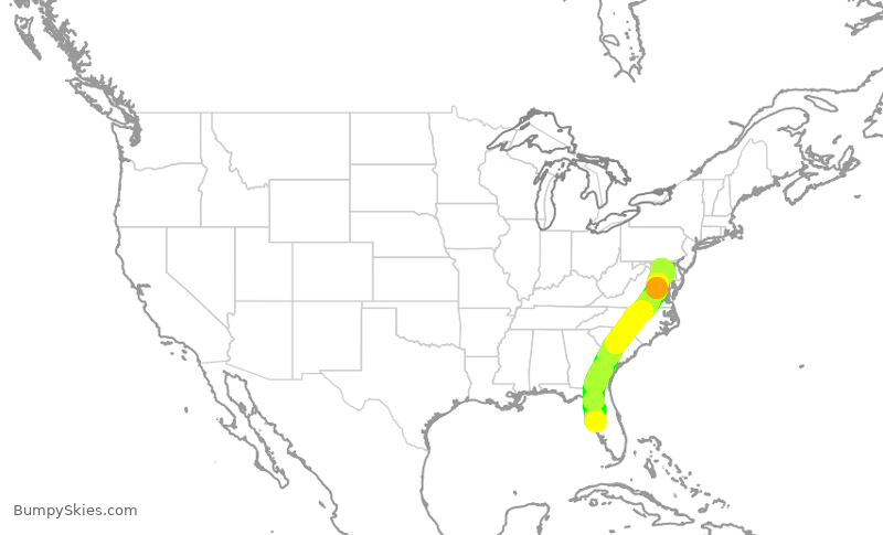 Turbulence forecast map for SWA928, TPA to BWI