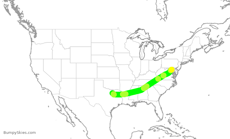 Turbulence forecast map for SWA930, BWI to DAL