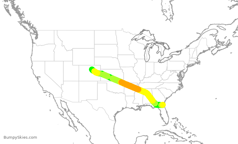 Turbulence forecast map for SWA930, JAX to DEN