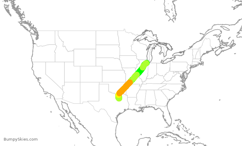 Turbulence forecast map for SWA932, DAL to MDW
