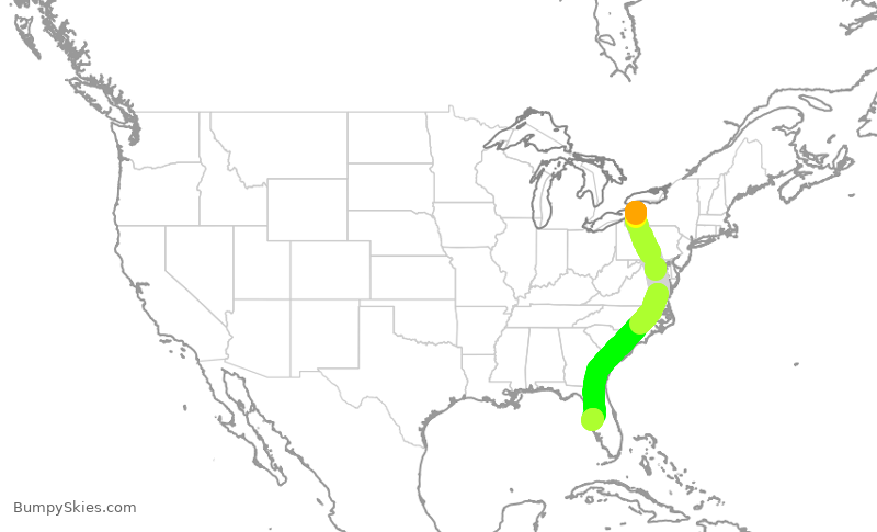 Turbulence forecast map for SWA939, BUF to TPA