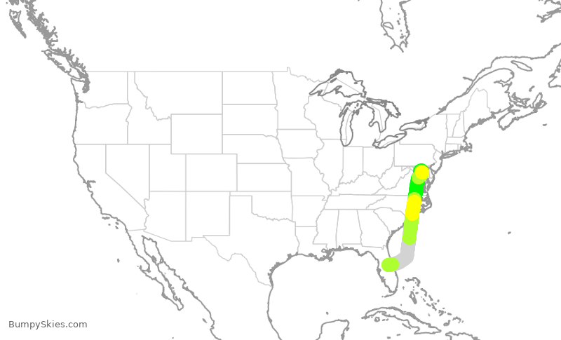 Turbulence forecast map for SWA942, MCO to BWI