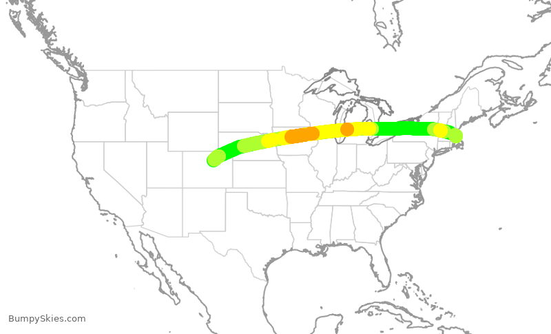 Turbulence forecast map for SWA947, BOS to DEN