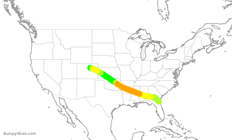 Turbulence forecast map for SWA951, DEN to JAX