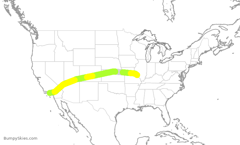 Turbulence forecast map for SWA952, STL to LAX