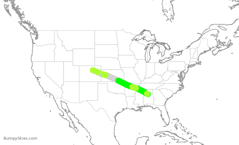 Turbulence forecast map for SWA954, DEN to BHM