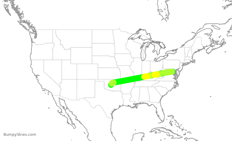 Turbulence forecast map for SWA955, DCA to OKC