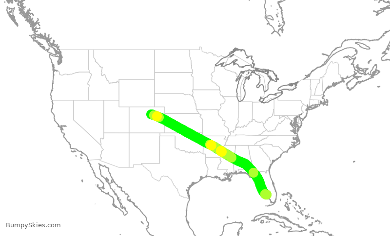 Turbulence forecast map for SWA957, DEN to RSW