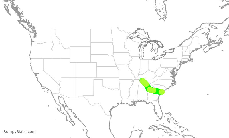 Turbulence forecast map for SWA960, CHS to BNA