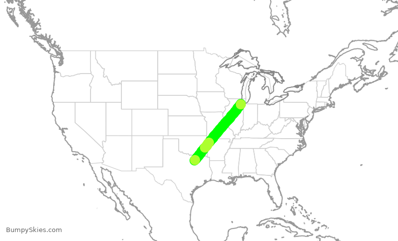 Turbulence forecast map for SWA961, DAL to MDW