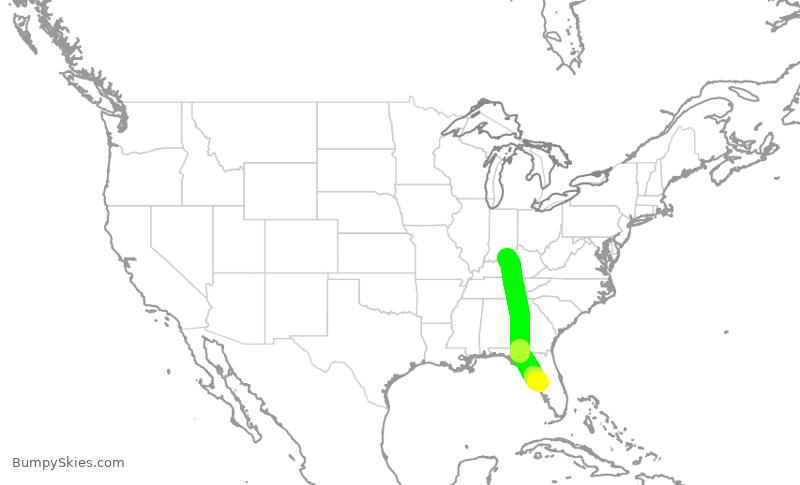Turbulence forecast map for SWA967, SDF to TPA