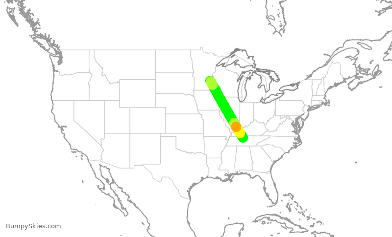 Turbulence forecast map for SWA968, BNA to MSP