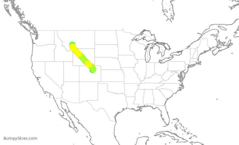 Turbulence forecast map for SWA975, DEN to BZN