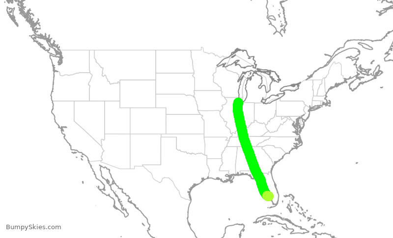 Turbulence forecast map for SWA9789, MDW to RSW