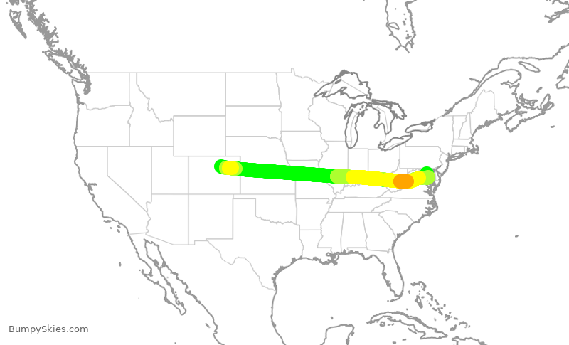 Turbulence forecast map for SWA982, DEN to BWI