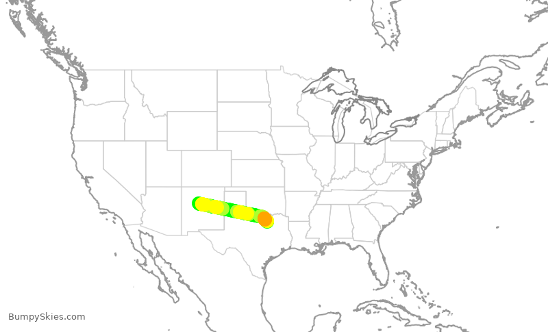 Turbulence forecast map for SWA986, ABQ to DAL