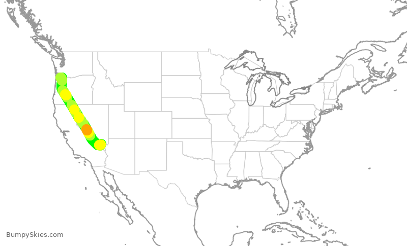Turbulence forecast map for SWA986, LAS to PDX