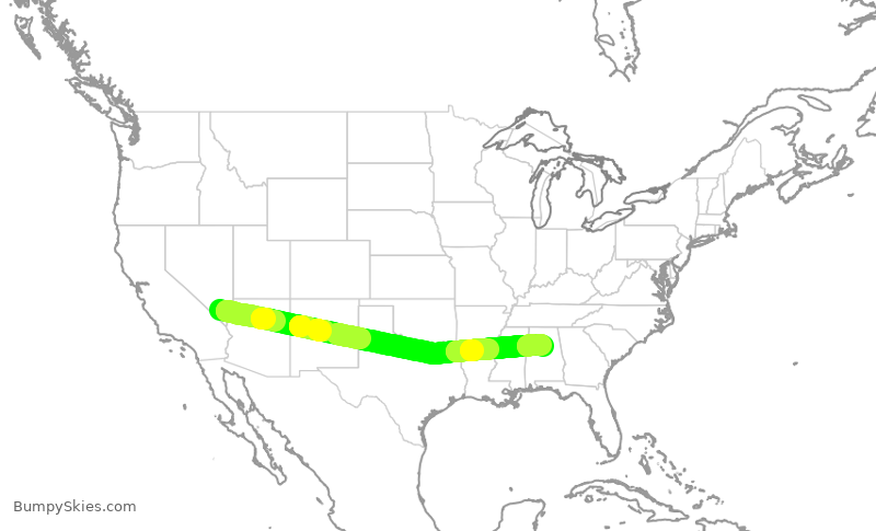 Turbulence forecast map for SWA990, LAS to BHM