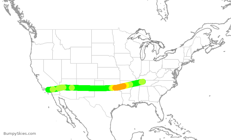 Turbulence forecast map for SWA991, BNA to LAX