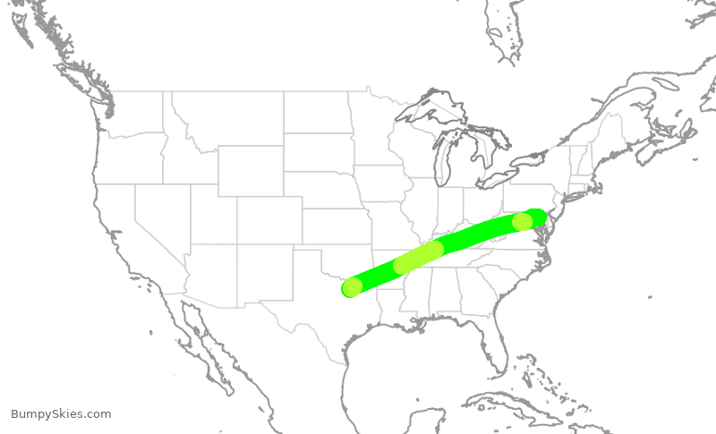 Turbulence forecast map for SWA991, BWI to DAL