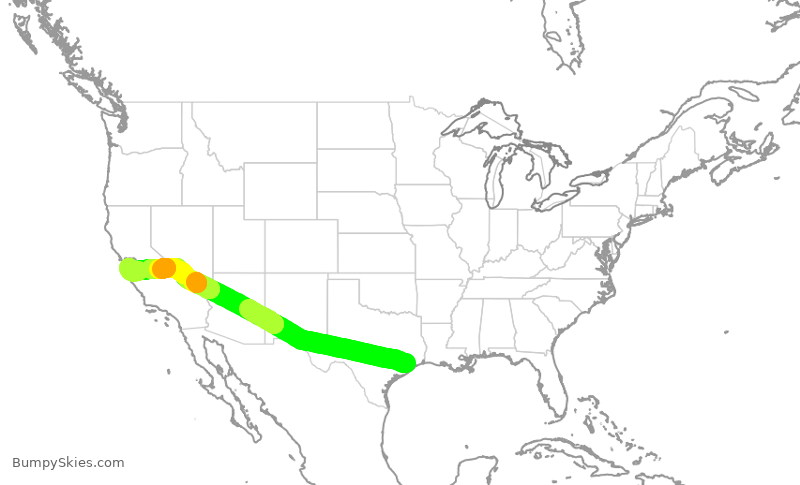 Turbulence forecast map for SWA993, HOU to SJC