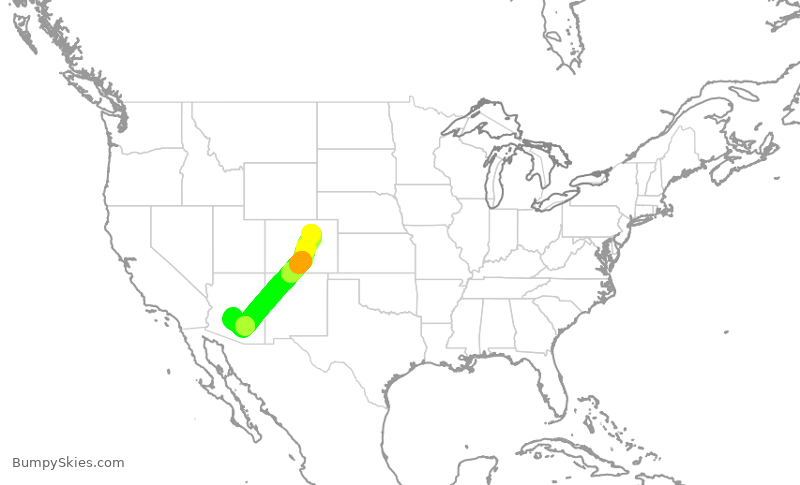 Turbulence forecast map for SWA998, DEN to PHX